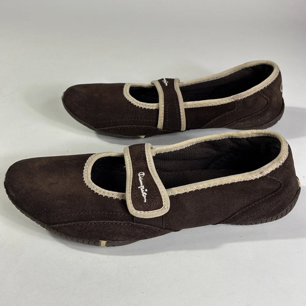 Champion Mary Jane Sneaker Flats Women's Size 8.5 Brown Leather Comfort Slip On - Picture 6 of 7